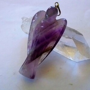 Amethyst Angel Pendant: Carved Crystal Necklace with Chain 2" Angel