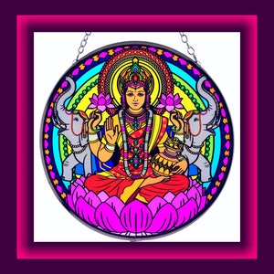 Apanhador de Sol Lakshmi: Arte da Deusa Hindu, Decoração da Prosperidade (15 cm de diâmetro)