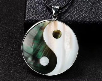 Yin Yang Pendant: Mother of Pearl Necklace With Flower of Life Mandala, Sacred Geometry