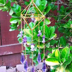 Amethyst Urn Suncatcher: Copper Pyramid Crystal Ashes Keepsake