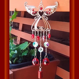 Red Jasper Cremation Urn Suncatcher: Gold Angel, Apatite Crystals