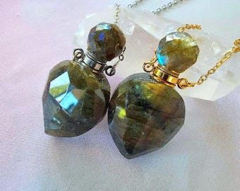 Labradorite Heart Urn Necklace: Cremation Jewelry, Ashes Keepsake, Gemstone Memorial