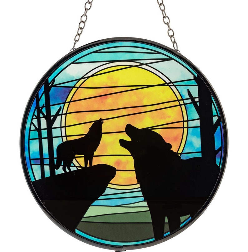 Window Howling Howling Wolf Suncatcher: Stained Glass Window Sun Catcher, Purple Moon ...