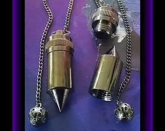 BLACK PENDULUM, Large Titanium Finish Dowsing PENDULUM, Bullet Shaped Chambered Pendulum, Black Wiccan Witness Chamber Divination Pendulum