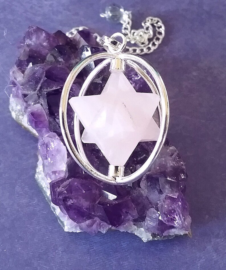 ROSE QUARTZ Pendant, Rose Quartz Merkaba Pendant, Spinning Rose Quartz MERKABA Geometric Pendant, Sacred Geometry Merkaba Necklace image 3