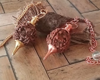 2 Rudraksha Pendulum, Two Large RUDRAKSHA Seed Copper or Gold Dowsing PENDULUMS, Divination