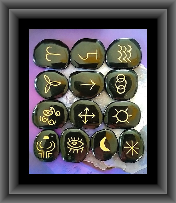 RUNE STONES, Professional Witches RUNE Set, 13PC  Black Tourmaline Runes, Wiccan Runes, Witchcraft Runes, Pagan Rune Set,  Large Rune Set