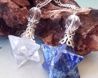 LAPIS LAZULI Dowsing Pendulum, MERKABA Star Divination Tool, Diamond Cut Design, Sacred Geometry