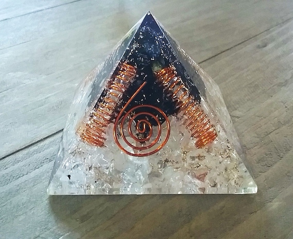Shungite Orgone Pyramid, Crystal Quartz, EMF Protection, Copper Coils