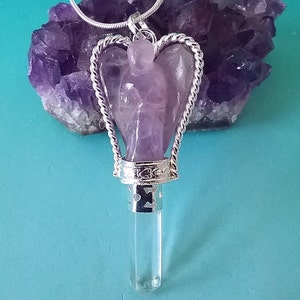 AMETHYST ANGEL PENDANT, Amethyst Crystal And Silver Angel Necklace With Faceted Point and  Chain, Chakra Angel Pendant