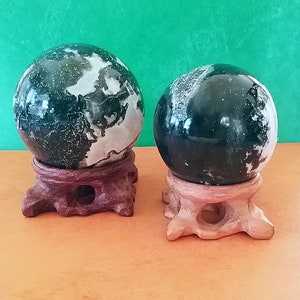 Montana Moss Agate Sphere with Carved Stand