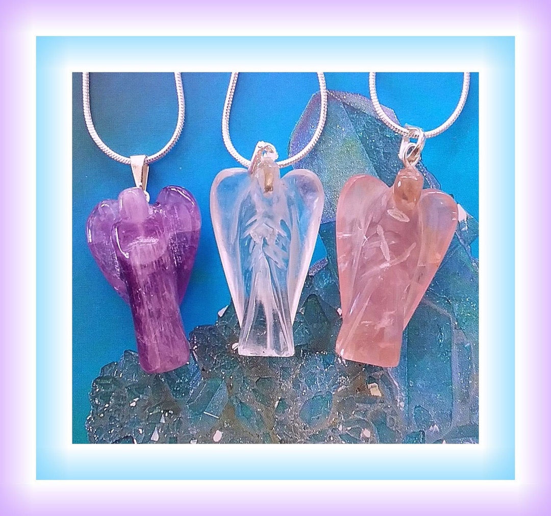 Crystal ANGEL PENDANT, Amethyst Angel Pendant, ROSE Quartz Angel