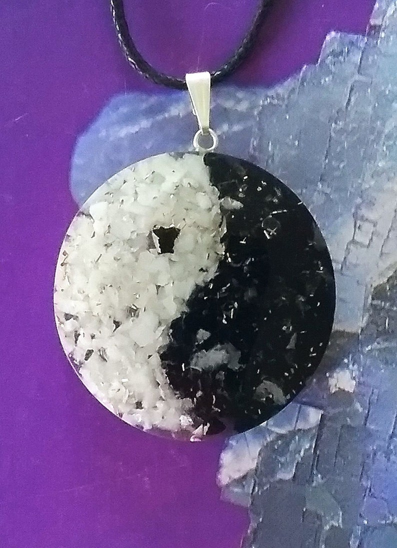 Taoist Pendant Orgone Selenite Crystal Pendant ORGONE SHUNGITE Pendant With Black Tourmaline and Selenite Orgone Yin Yang Pendant
