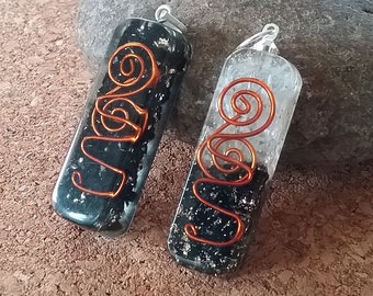 Shungite Selenite Orgone Pendant, Copper Coil, EMF Protection