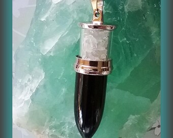 STERLING SILVER Herkimer Diamond Necklace With Black Tourmaline Teardrop Point and Chain