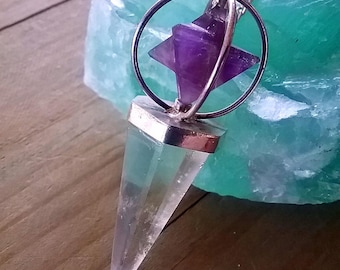 Lila Amethyst Pendel: Drehender Merkaba Kristall, Heilige Geometrie