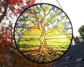 Tree of life SUNCATCHER, Glass Suncatcher STAINED Glass Look 6 Inch Hanging Sacred Tree Suncatcher Glass Panel