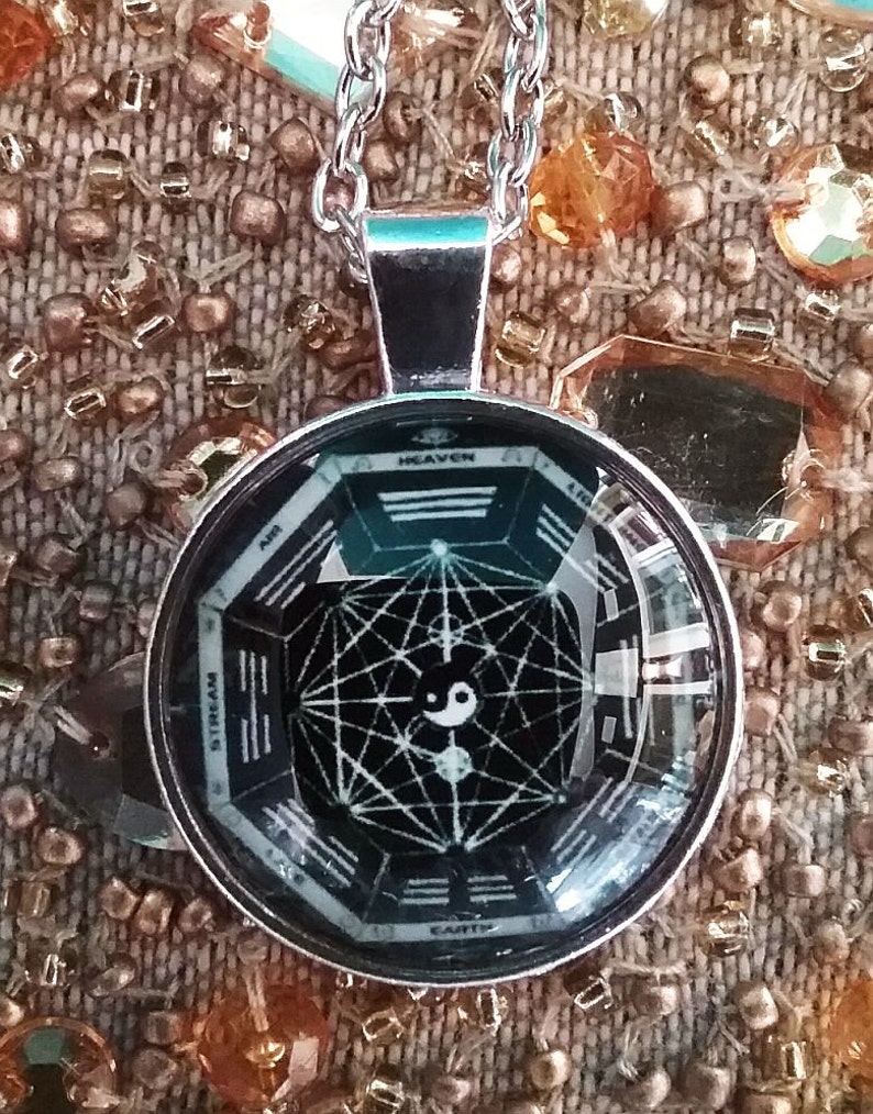 Goddess Sacred Geometry Cabochon Glass Tibet Silver Chain Pendant Necklace
