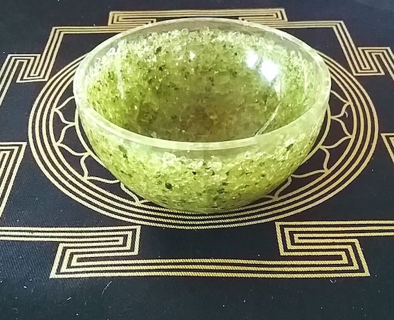 Orgone Peridot Crystal Bowl, Copper Altar Bowl