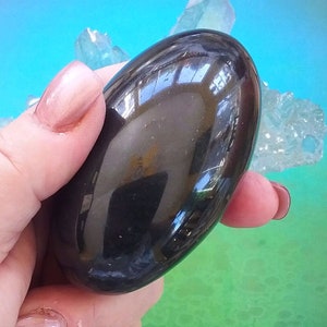 NARMADA River SHIVA LINGAM, Rare Stunning Polished Black Narmada River Shiva Lingam Energy Healing Stone
