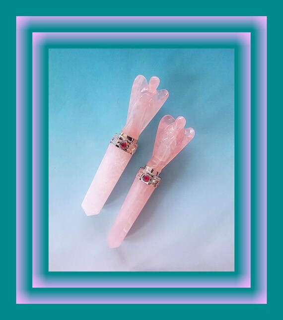 Rose Quartz Wand: With Carved Crystal Angel and Garnet Accent, Energy Healing Tool