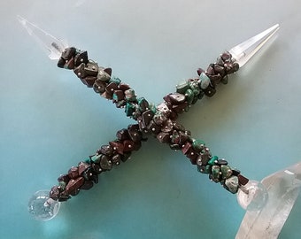 CHRYSOCOLLA Wand,  Stunning Large 6.5 Inch CHRYSOCOLLA Crystal Wand With Stainless Rod ,Silver Wire, Quartz Point and Crystal Orb
