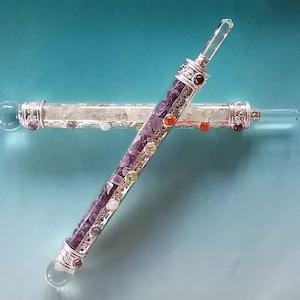 AMETHYST WAND, Large Amethyst Crystal Wand With Chakra Crystals, Silver Band, Quartz Orb, and Faceted Crystal Quartz Point