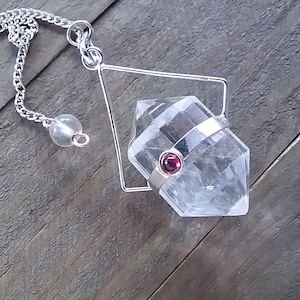 HERKIMER Pendant, Herkimer DIAMOND PENDANT, Silver Herkimer Pendant With Ruby Garnet Cabochon, Herkimer Crystal Necklace, and Chain