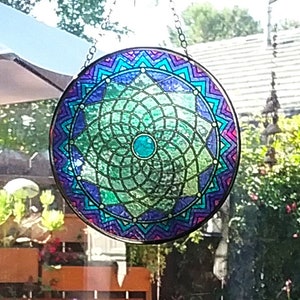 SEED Of LIFE SUNCATCHER,Glass Suncatcher, 6" Stained Glass Look Suncatcher, Sacred Geometry Seed of life Suncatcher