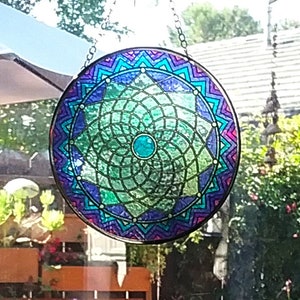 SEED Of LIFE SUNCATCHER,Glass Suncatcher, 6&quot; Stained Glass Look Suncatcher, Sacred Geometry Seed of life Suncatcher