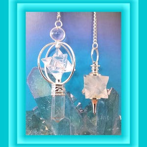 SPINNING Crystal Quartz Merkaba Pendulum: Silver Dowsing Spinner, Travel Pendulum