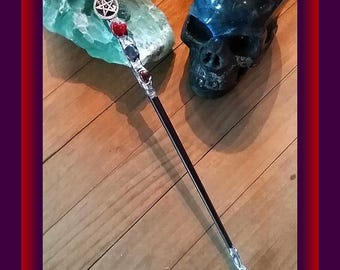 Carnelian Crystal Wizard Wand: Silver Pentagram, Rose Quartz, Ironwood