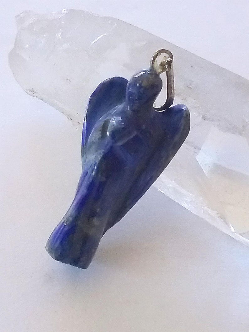 Lapislazuli Engel Anhänger Halskette: Handgeschnitzter solider blauer Lapis Kristall Bild 1