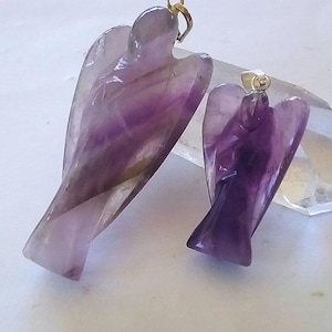 Amethyst Angel Pendant: Carved Crystal Necklace with Chain image 1