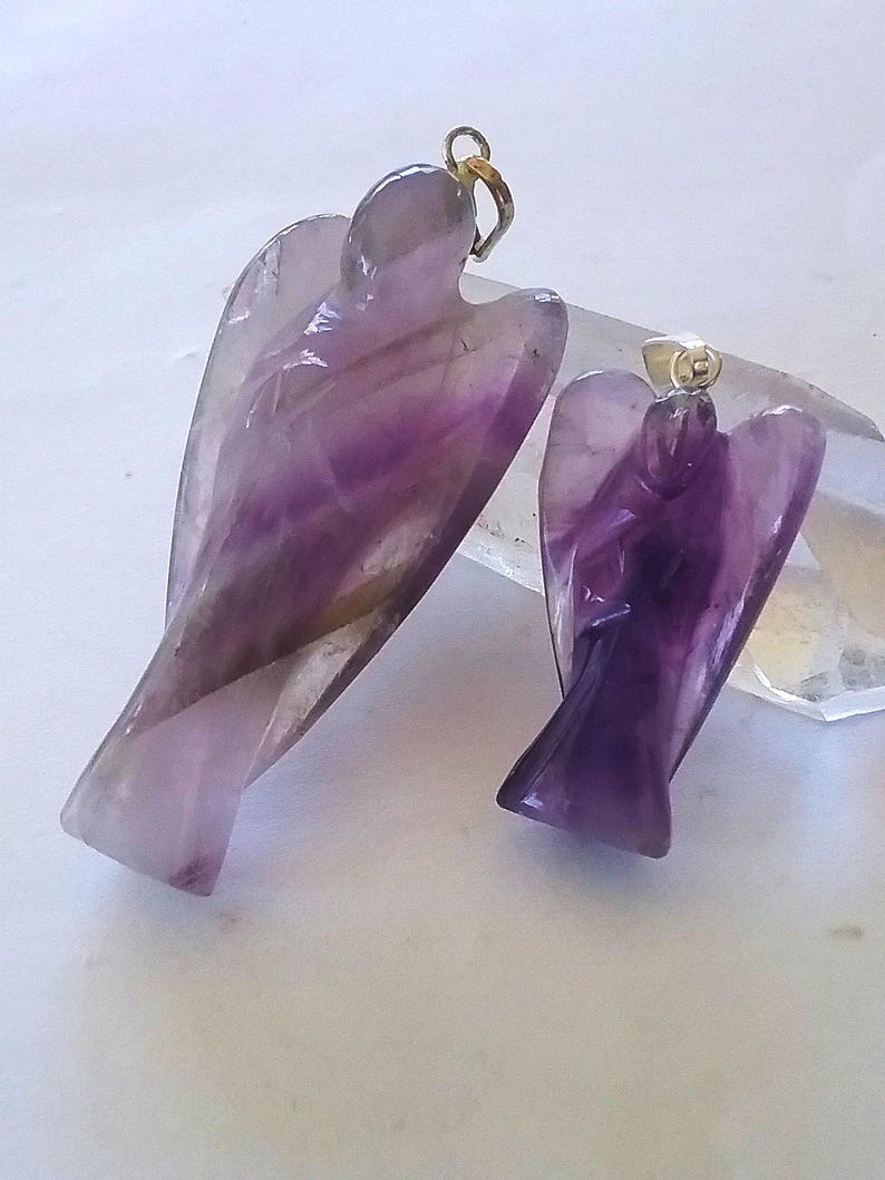Amethyst Angel Pendant: Carved Crystal Necklace with Chain image 1