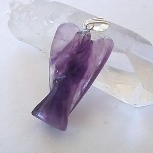 Amethyst Angel Pendant: Carved Crystal Necklace with Chain 1" Angel
