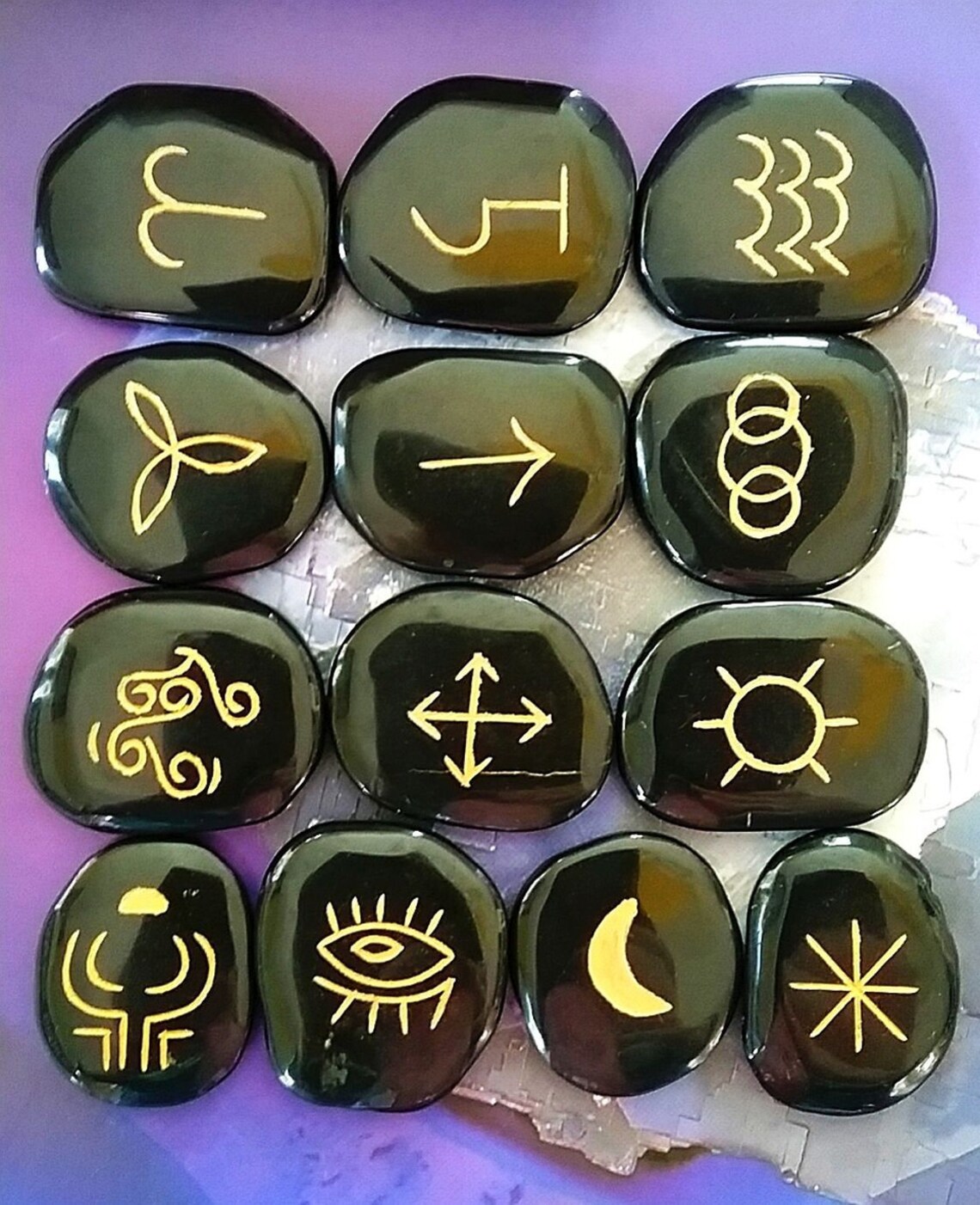 RUNE STONES, Professional Witches RUNE Set, 13PC Black Tourmaline Runes ...
