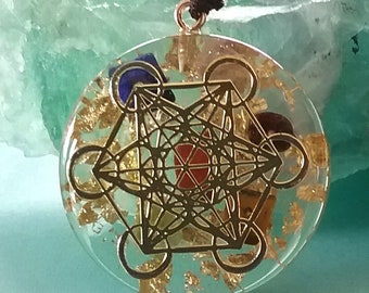 Metatron Pendant, Orgone Chakra Pendant Necklace with Golden METATRON and 24 Carat Gold, EMF Protection