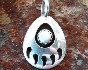 Sterling Silver BEAR PAW Necklace, Dainty Bisbee Turquoise, Moonstone or Black Tourmaline Pendant