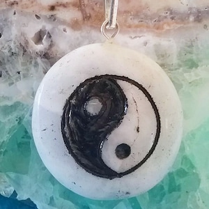 MOONSTONE Yin Yang PENDANT, Rare Engraved Large White Moonstone Necklace with Black Engraved Yin Yang Symbol and Black Hemp Chain