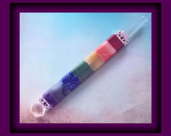 7 Chakra Wand: Crystal Quartz Point, Silver Accents, Layer Design