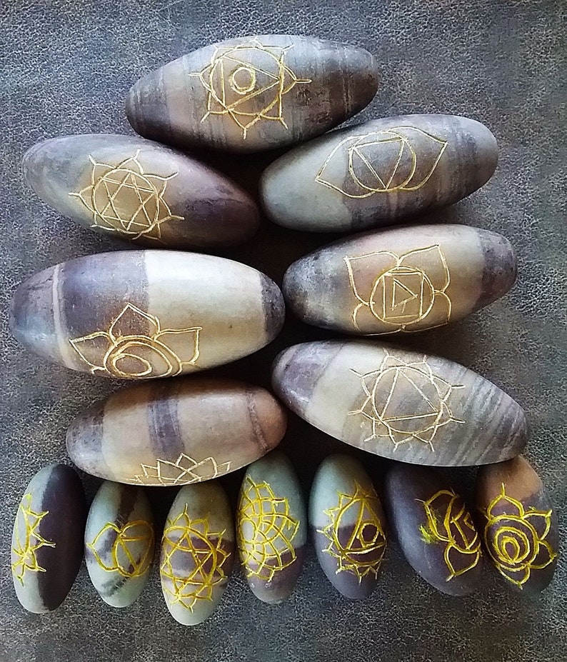 SHIVA LINGAM Reiki Chakra Set 7 Piece Gold Engraved Chakra Etsy