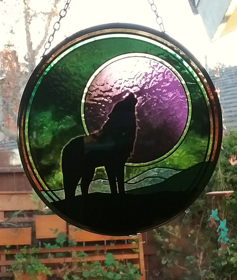 HOWLING WOLF Glass SUNCATCHER 6 Stained Glass Look Wolf Etsy Canada
