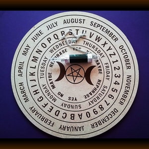 Wood Dowsing Board & Pendulum Set: Triple Moon, Pentacle Design