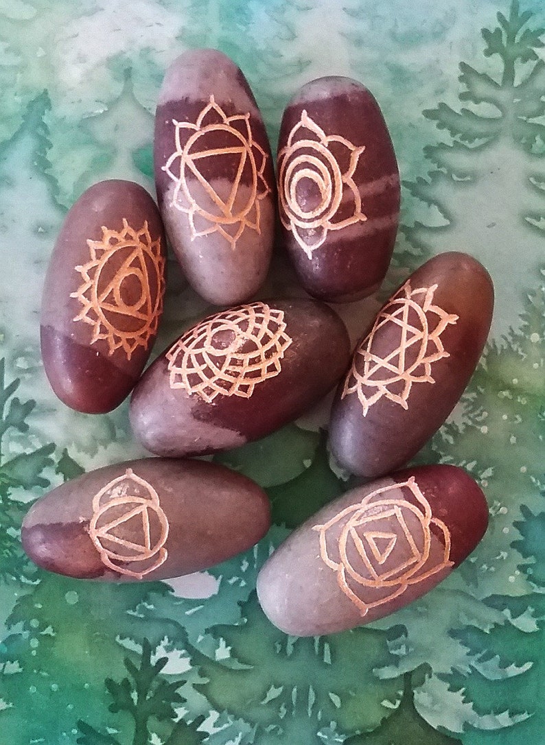 SHIVA LINGAM Reiki Chakra Set 7 Piece Gold Engraved Chakra Etsy
