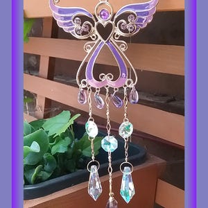 Amethyst Urn Suncatcher: Angel Wings, Crystal Ashes Keepsake