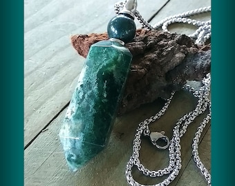 Collar grande de urna MOSS AGATE, joyería de cremación, recuerdo de cenizas de cristal, monumento a piedras preciosas, urna curativa HEARTACHE, collar de urna verde