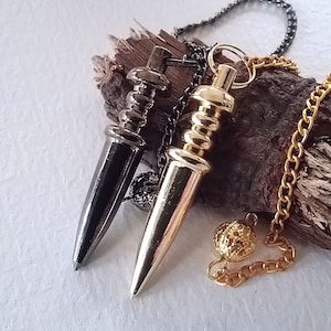BRASS PENDULUM / 2 Professional Sword Design BRASS Dowsing Pendulums With Titanium or Gold Finish / Divination Pendulums / Divination Tool