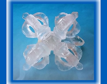 Hand Carved Crystal Quartz Double Dorje: Tibetan Buddhist Vajra