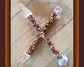Tiger Eye Crystal Wand: Quartz Point & Orb, Silver Wire Wrapped